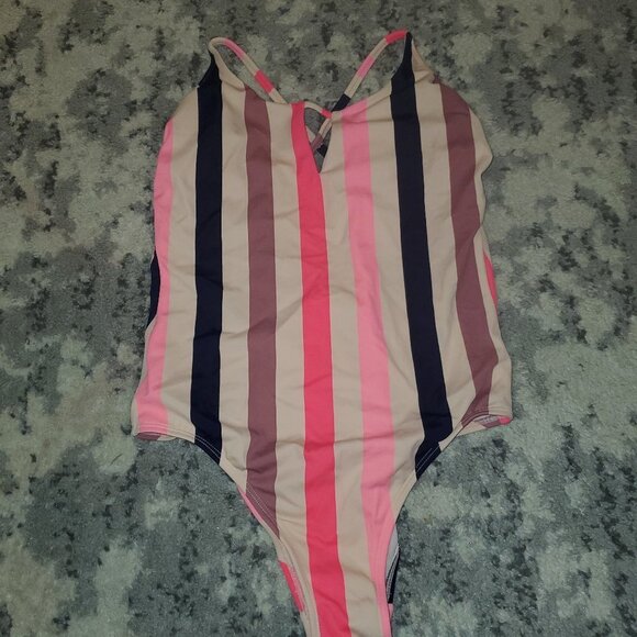 Xhilaration | Pink Striped One Piece Swimsuit Med - Picture 1 of 7